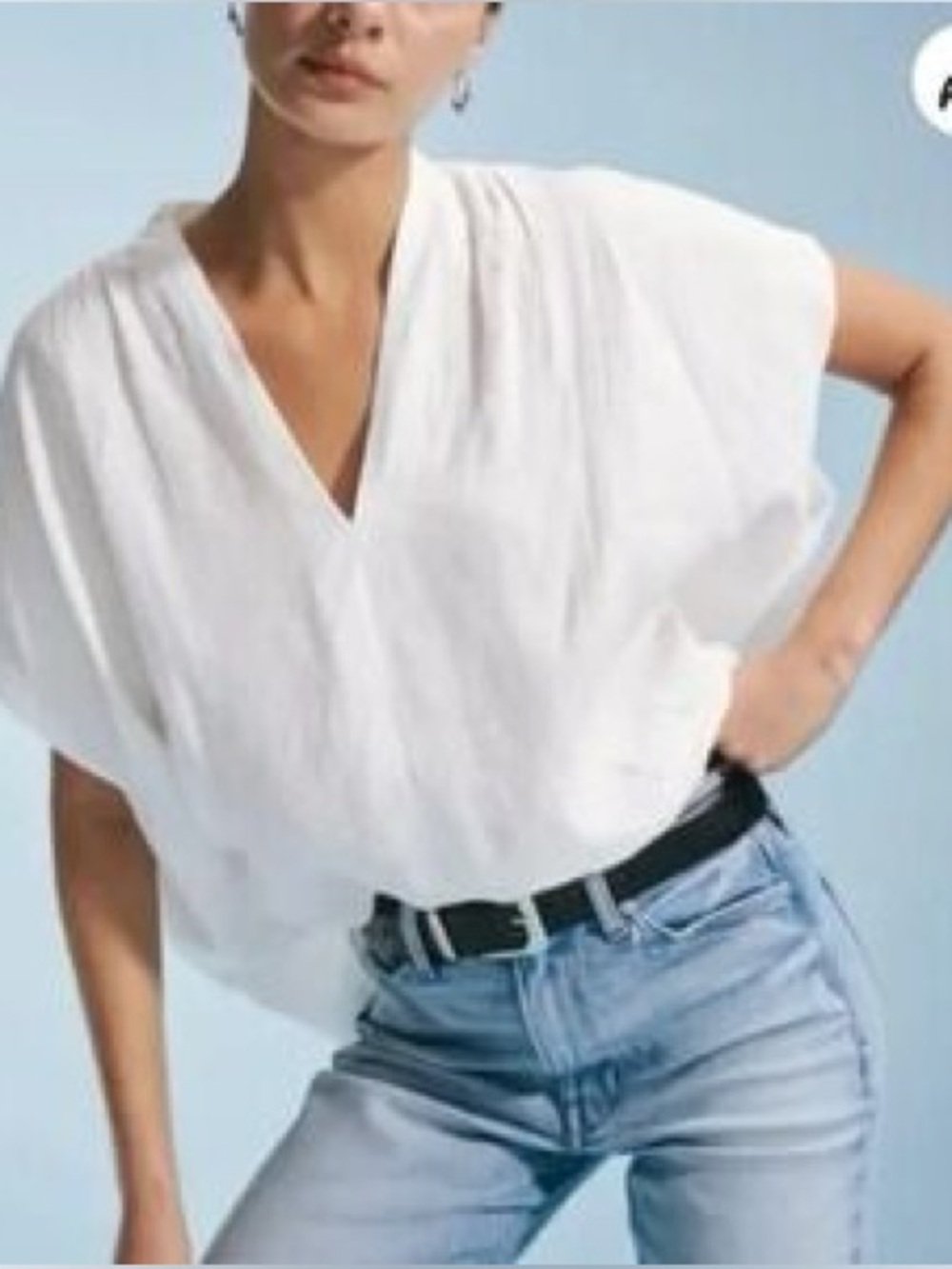 AYR Top Womens Medium White The Flow Top 100% Linen Oversized Tunic High Low